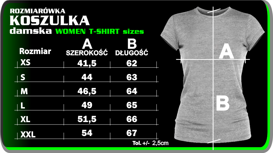 KOSZULKA DAMSKA - rozmiarowka